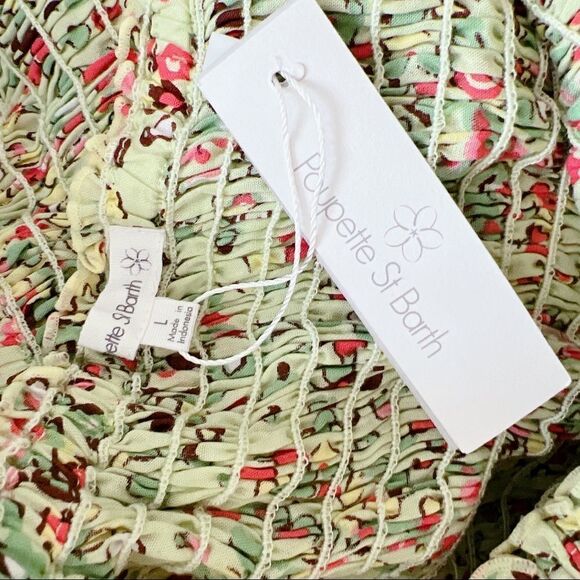 Poupette St Barth Mini Dress Soledad Dress - Green Murrina Size L - Picture 12 of 12